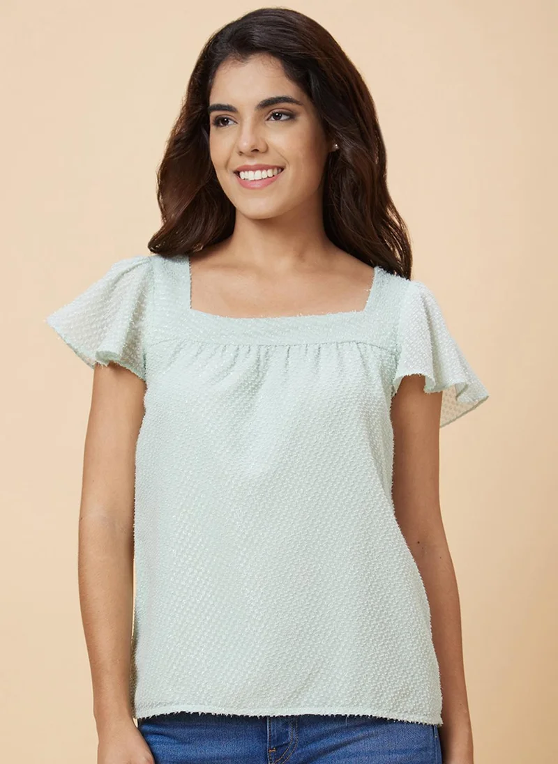 globus Globus Women Green Self Design Polyester Top