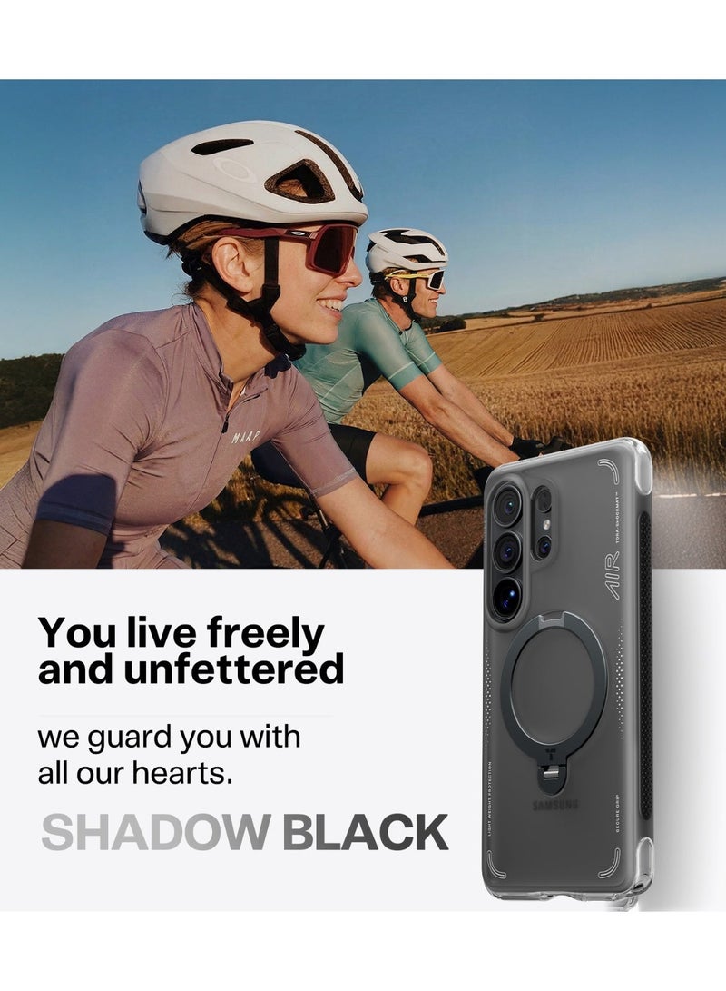 Ostand Q3 Air Spin Series for Samsung Galaxy S26 Ultra Case with 360° Magnetic Stand, Fit for MagSafe, Airbag Cushion, Mil-Grade Drop Tested, Shockproof Phone Case, Shadow Black - Image 3
