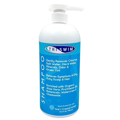TRISWIM Chlorine Removal Shampoo 32oz Removes Chlorine Bromine Hard Water Minerals Saltwater Hydrates Restores Hair Safe for ColorTreated Hair Lime Tropical Mango Scent - Image 1