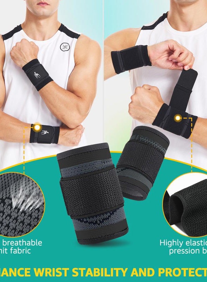 HiRui Wrist Brace Wrist Wraps Compression Wrist Strap, Wrist Support for Work Fitness Weightlifting Sprains Tendonitis, Carpal Tunnel Arthritis, Pain Relief, Adjustable Wristbands 2 PACK (Black, L) - Image 2