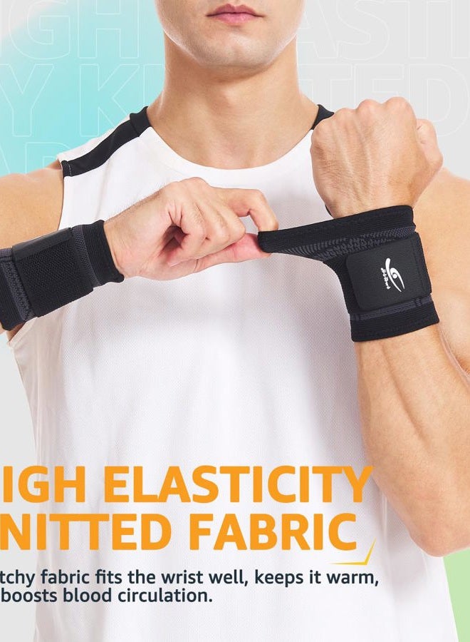 HiRui Wrist Brace Wrist Wraps Compression Wrist Strap, Wrist Support for Work Fitness Weightlifting Sprains Tendonitis, Carpal Tunnel Arthritis, Pain Relief, Adjustable Wristbands 2 PACK (Black, L) - Image 3