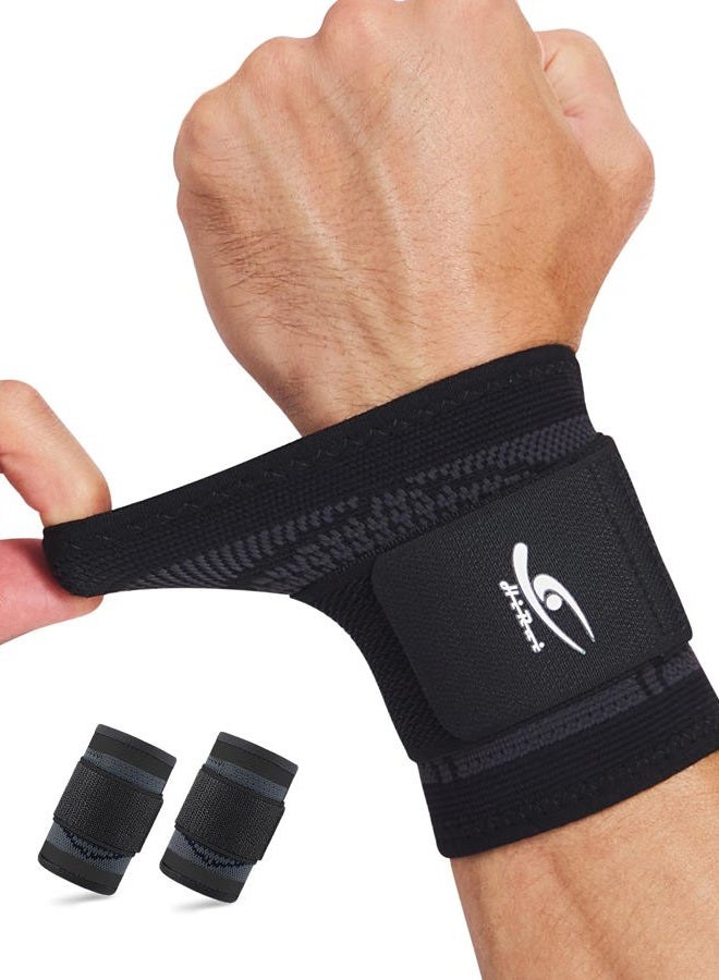 HiRui Wrist Brace Wrist Wraps Compression Wrist Strap, Wrist Support for Work Fitness Weightlifting Sprains Tendonitis, Carpal Tunnel Arthritis, Pain Relief, Adjustable Wristbands 2 PACK (Black, L) - Image 1