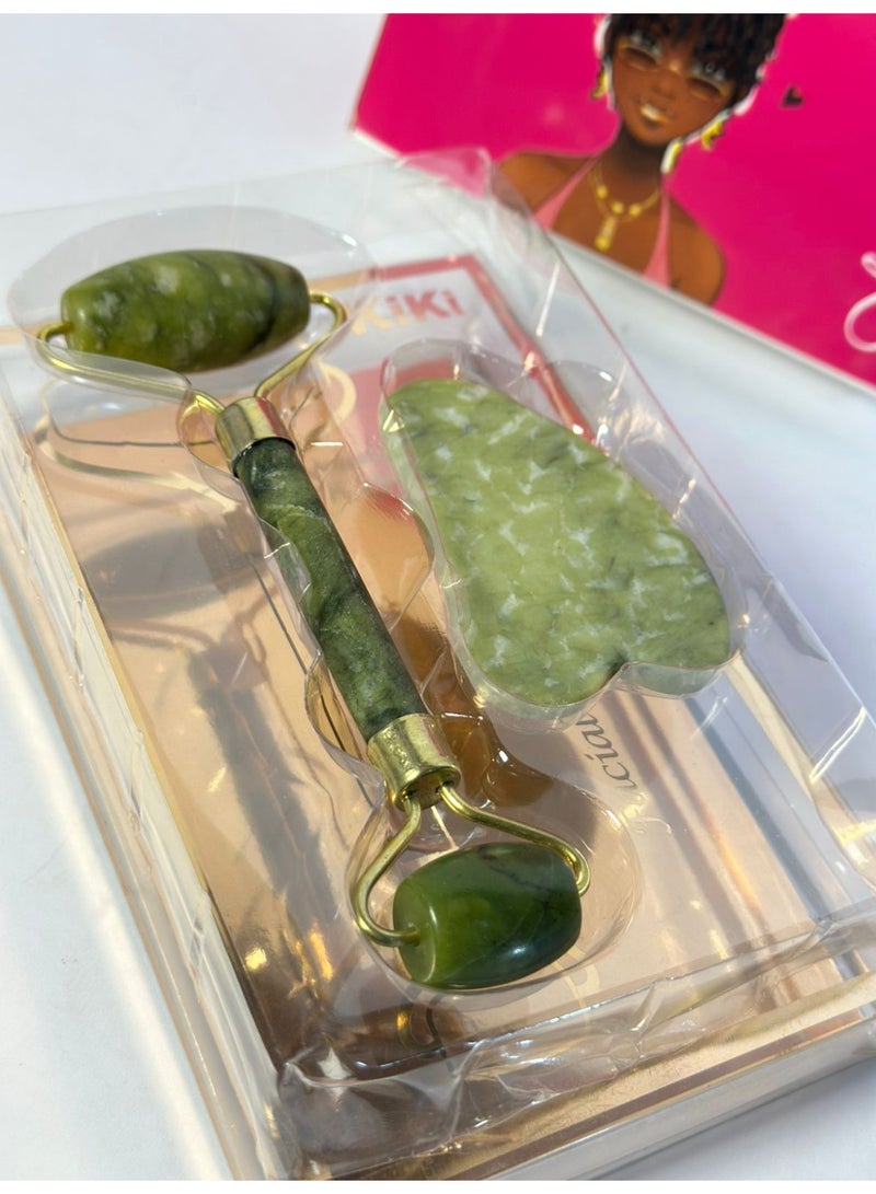 Jade Roller Guasha Skin Scraper Facial Massager - Image 2