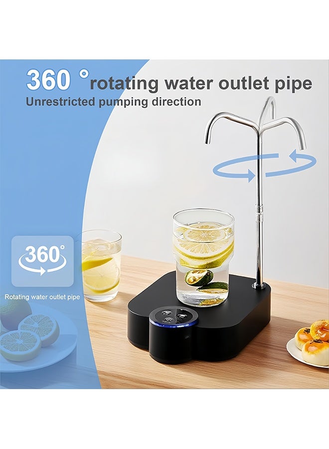 كوكنا مضخة قارورة ماء كهربائية أوتوماتيكية, موزع مياه للشرب مع خرطوم يدور 360 درجة, تحكم ذكي بزر واحد, بطارية قابلة للشحن 1200mAh, مناسبة لقوارير 2 إلى 6 جالون, اللون أسود - Image 4