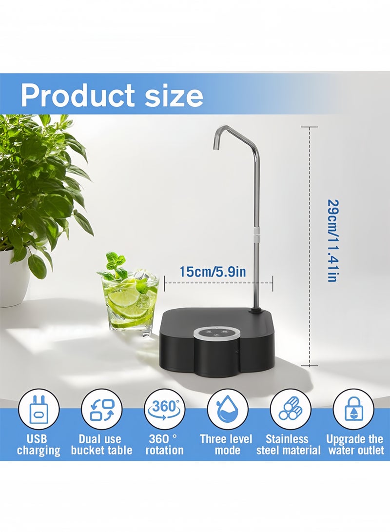 كوكنا مضخة قارورة ماء كهربائية أوتوماتيكية, موزع مياه للشرب مع خرطوم يدور 360 درجة, تحكم ذكي بزر واحد, بطارية قابلة للشحن 1200mAh, مناسبة لقوارير 2 إلى 6 جالون, اللون أسود - Image 2