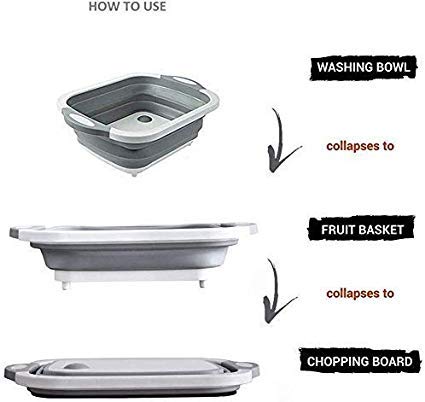 BLAPOXE 3 in 1 Chopping Board with Drain Plug Wash Basin Dish tub Colander Multifunctional for Vegetable Fruit Wash Space Saving for Kitchen Camping Picnic - Image 2