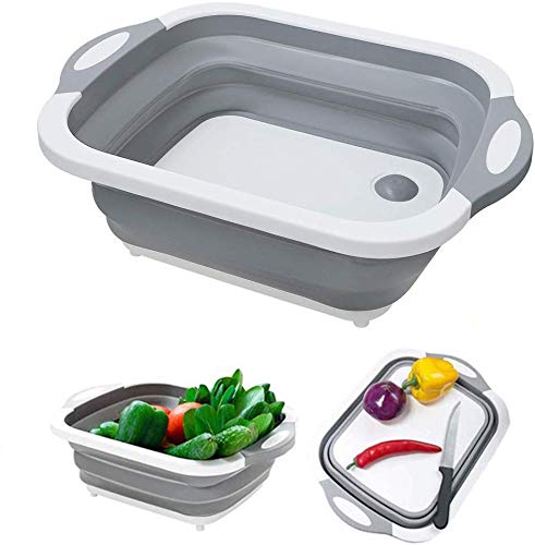 BLAPOXE 3 in 1 Chopping Board with Drain Plug Wash Basin Dish tub Colander Multifunctional for Vegetable Fruit Wash Space Saving for Kitchen Camping Picnic - Image 1