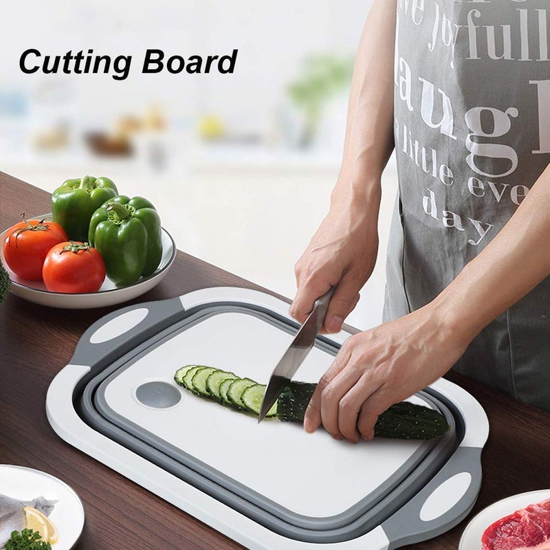 BLAPOXE 3 in 1 Chopping Board with Drain Plug Wash Basin Dish tub Colander Multifunctional for Vegetable Fruit Wash Space Saving for Kitchen Camping Picnic - Image 4