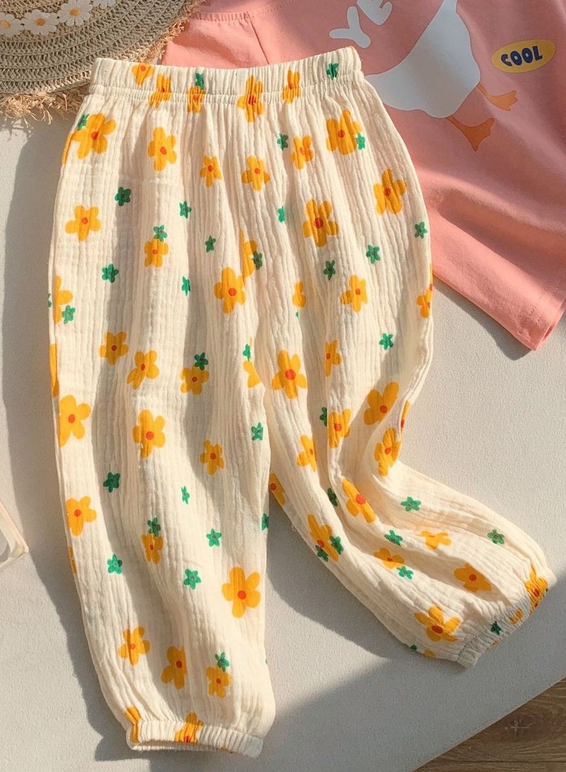 Loquat Girls' Printed Elastic Waist Loose Wide Leg Pants 