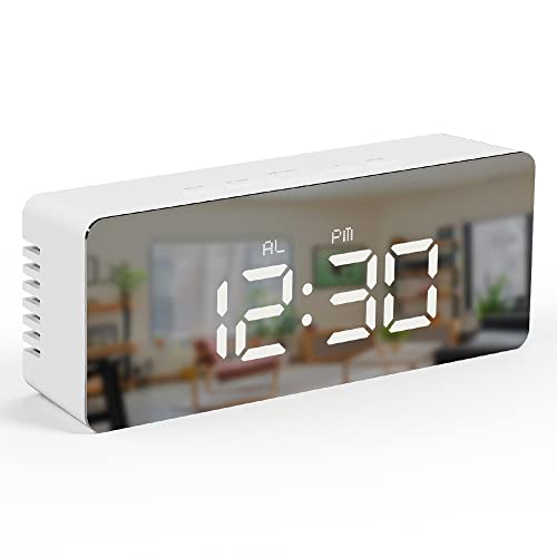 mooas LED Digital Mirror Clock 2 Types, Alarm/Snooze, Temperature, LED Mirror Clock (Rectangle) - Image 1