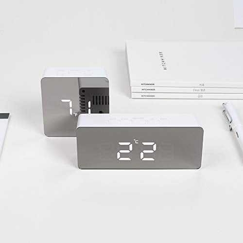 mooas LED Digital Mirror Clock 2 Types, Alarm/Snooze, Temperature, LED Mirror Clock (Rectangle) - Image 3