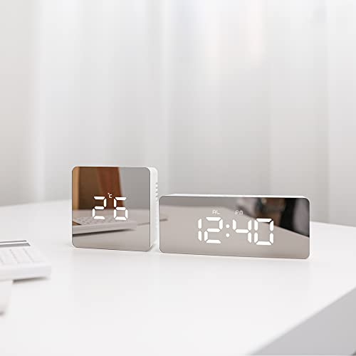 mooas LED Digital Mirror Clock 2 Types, Alarm/Snooze, Temperature, LED Mirror Clock (Rectangle) - Image 2
