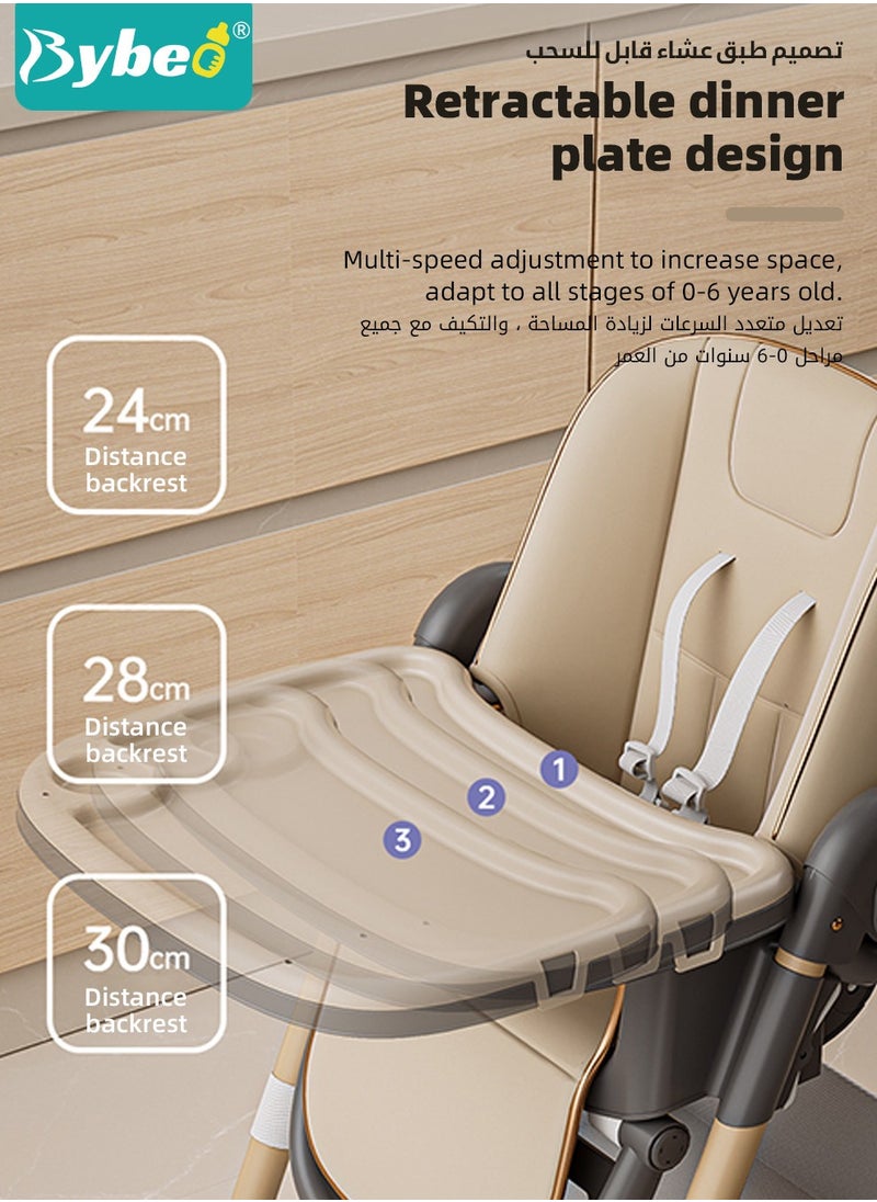 Bybeo Baby High Chair, Foldable Children Dining Chairs for Eating With Wheels, Multifunctional Toddler Feeding Chair with Double Removable Tray, Adjustable Back and Footrest, Storage Pocket  - Image 5