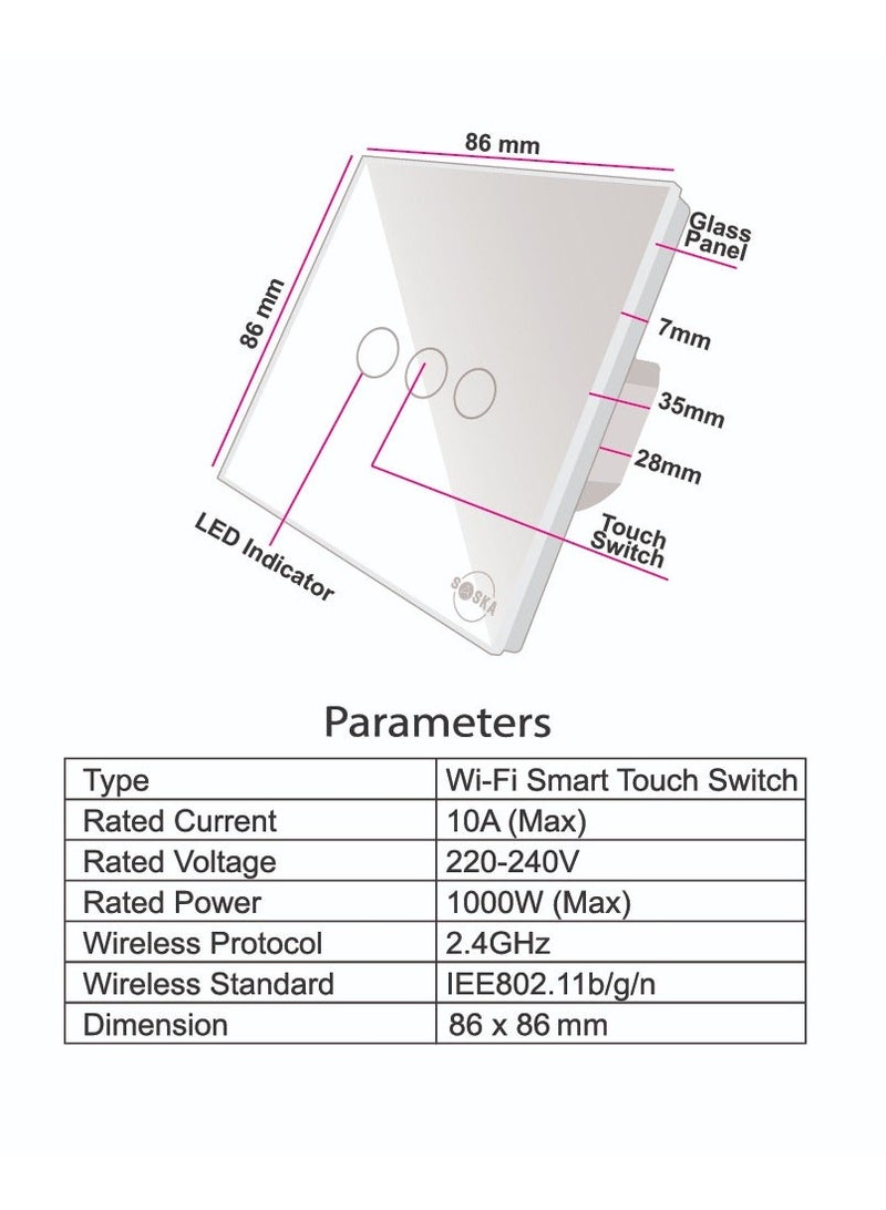 Saska Smart Tuya Wifi Touch Light Switch (SJ-A1) Smartlife App Remote Control, Timing Function Voice Control Compatible with Google Home - No Neutral No Hub Needed (3Gang, White) - Image 2