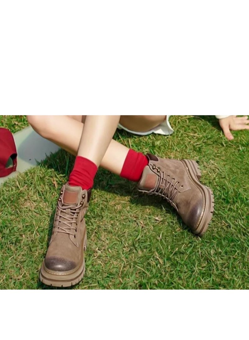 Workwear Retro Martin Boots Autumn Thick Sole Height Increasing Outdoor Hiking Leather High Top Boots - Image 5