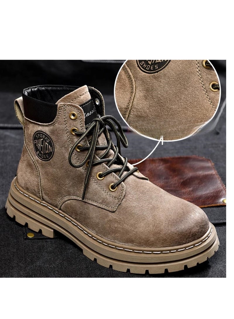 Workwear Retro Martin Boots Autumn Thick Sole Height Increasing Outdoor Hiking Leather High Top Boots - Image 2