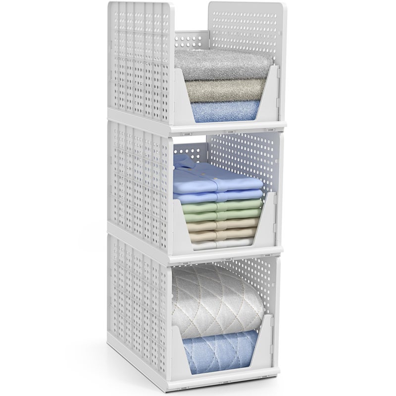 Sorbus Stackable Shelf Organizer Baskets Plastic Closet Organizer for Clothes Pantry Bathroom Kitchen Garage Open Front Storage Bins for Cabinets Countertops Under Shelf Organization - Image 2