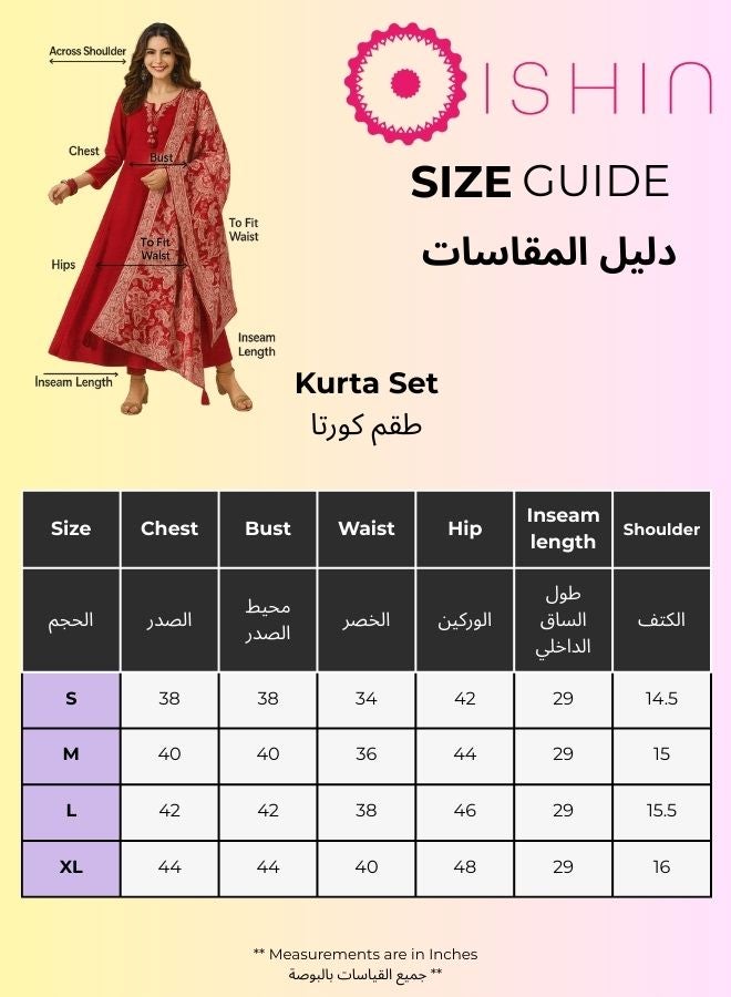 ISHIN Women's Rust Tissue Printed A-Line Kaftan Upperwear Calf Length Palazzo Bottomwear Flowy 2 Peice Kurta Set - Image 4