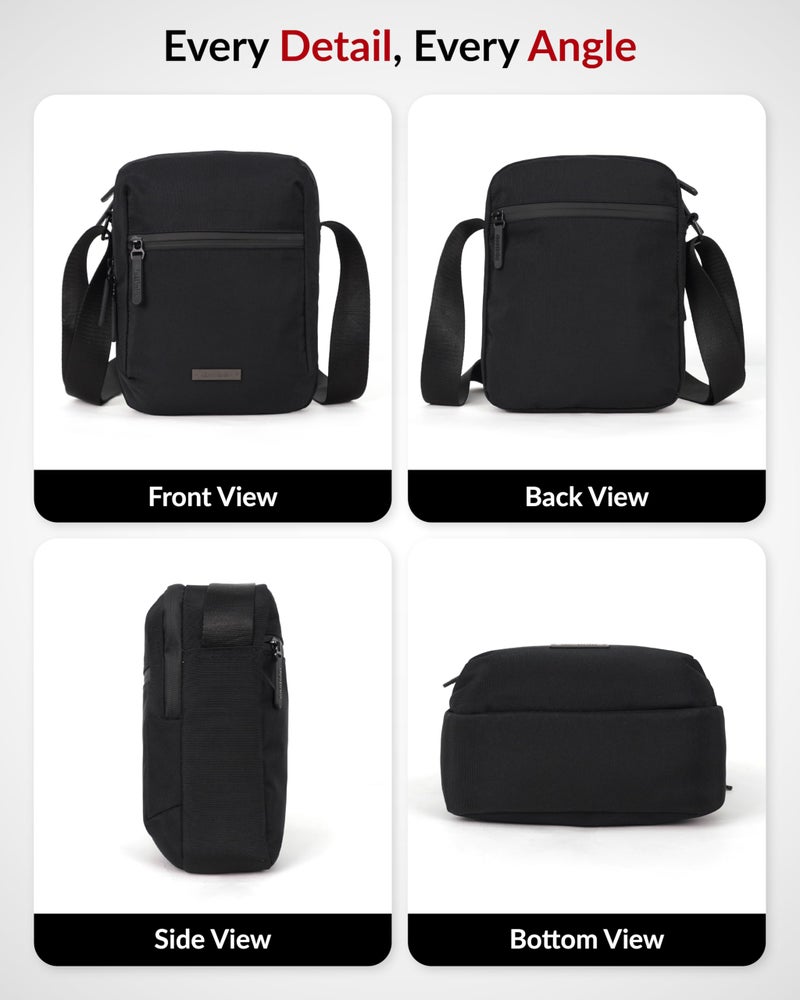 Destinio Padded Sling Bag for Men & Women | Lightweight Side Shoulder Bag | Crossbody Carry for Travel & Daily Use | Mobile Passport Cash Storage | Water Resistant Zipper | Anti Theft Lock (Black) - Image 5