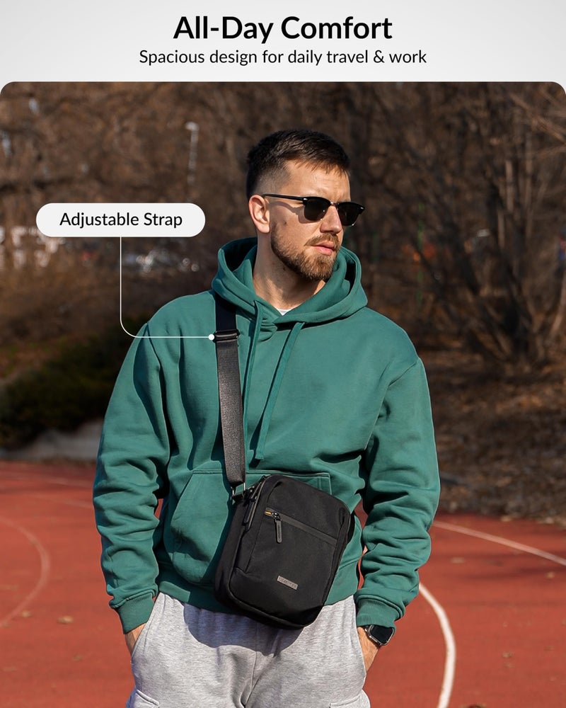 Destinio Padded Sling Bag for Men & Women | Lightweight Side Shoulder Bag | Crossbody Carry for Travel & Daily Use | Mobile Passport Cash Storage | Water Resistant Zipper | Anti Theft Lock (Black) - Image 2