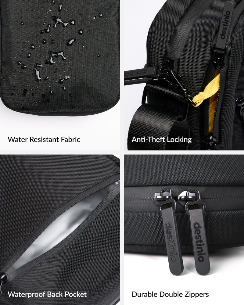 Destinio Padded Sling Bag for Men & Women | Lightweight Side Shoulder Bag | Crossbody Carry for Travel & Daily Use | Mobile Passport Cash Storage | Water Resistant Zipper | Anti Theft Lock (Black) - Image 4