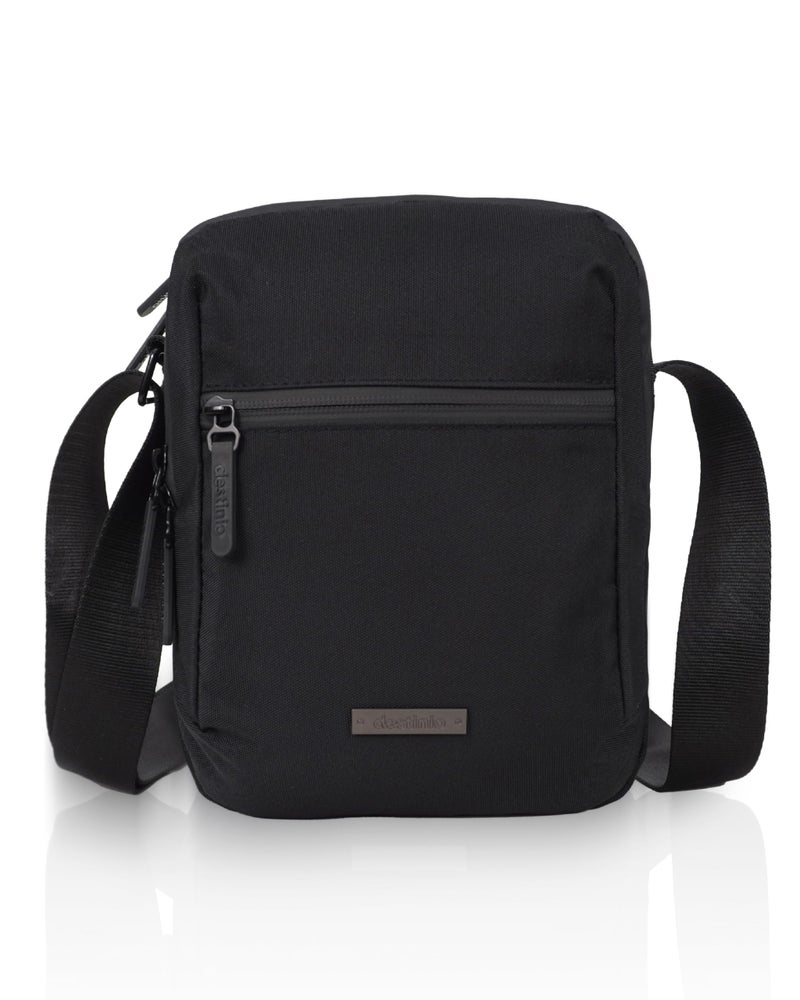 Destinio Padded Sling Bag for Men & Women | Lightweight Side Shoulder Bag | Crossbody Carry for Travel & Daily Use | Mobile Passport Cash Storage | Water Resistant Zipper | Anti Theft Lock (Black) - Image 1