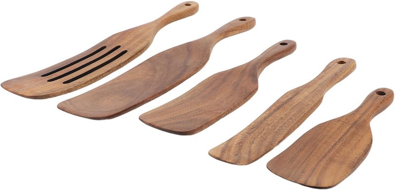 Asixxsix Wooden Spatulas, 5pcs Heat Proof Flat Frying Spatulas for Nonstick Pans, Wooden Utensil Set with Hanging Hole for Cooking Scooping Spreading Serving - Image 1