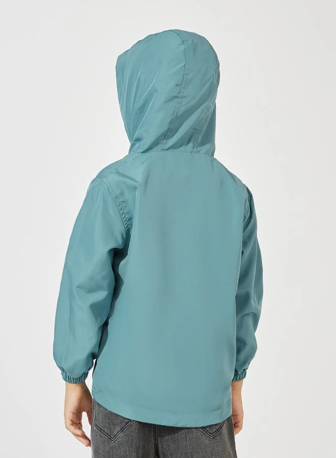 Styli Solid Patch Detail Double Deck Zipper Hooded Jacket