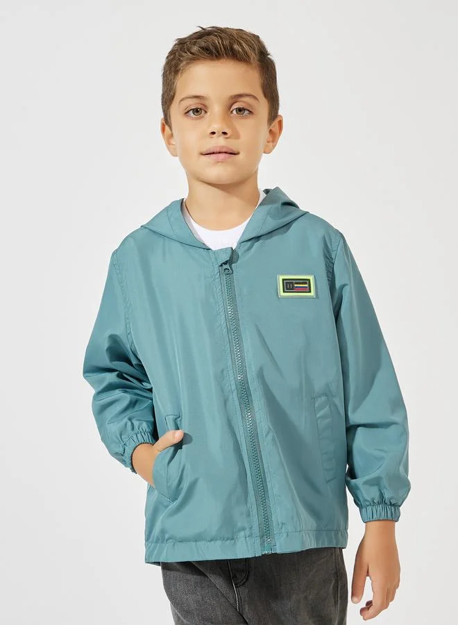Styli Solid Patch Detail Double Deck Zipper Hooded Jacket