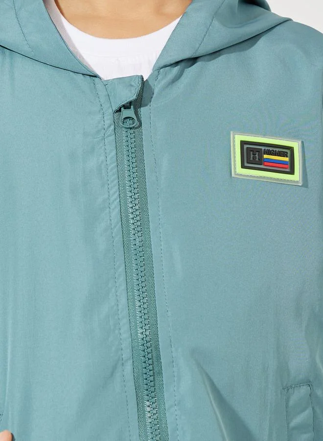 Styli Solid Patch Detail Double Deck Zipper Hooded Jacket