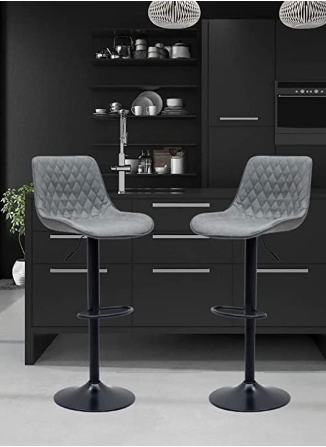 KARNAK Bar Stools Modern Pu Leather Adjustable Swivel Barstools Armless And Hydraulic Kitchen Counter Bar Stool Synthetic Leather Extra Height Barstool With Back Set Of 2 Color - Grey  - Image 2