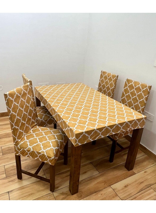 ohello® Polycotton Chair Covers Set of 4 with Table Cover are Stretchable slipcover & Easily Washable Dining Chair Cover for Home use - CTC_001, Yellow - Image 1