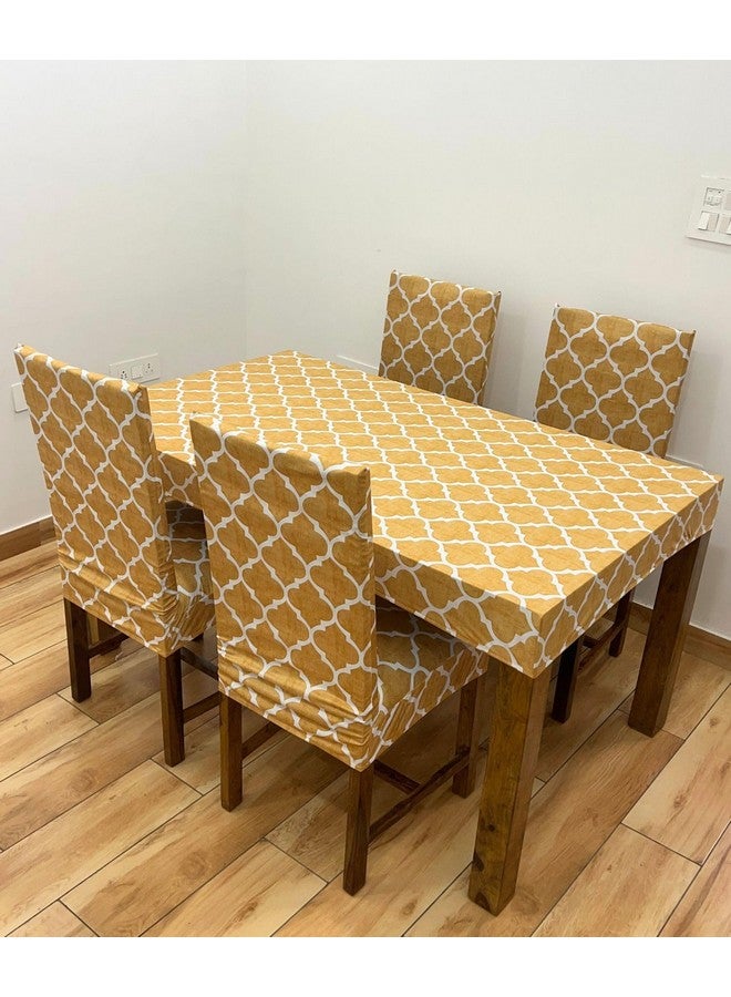 ohello® Polycotton Chair Covers Set of 4 with Table Cover are Stretchable slipcover & Easily Washable Dining Chair Cover for Home use - CTC_001, Yellow - Image 2