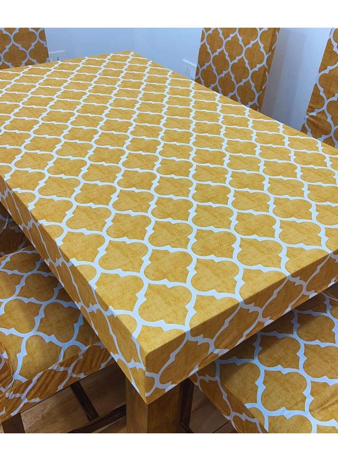 ohello® Polycotton Chair Covers Set of 4 with Table Cover are Stretchable slipcover & Easily Washable Dining Chair Cover for Home use - CTC_001, Yellow - Image 3