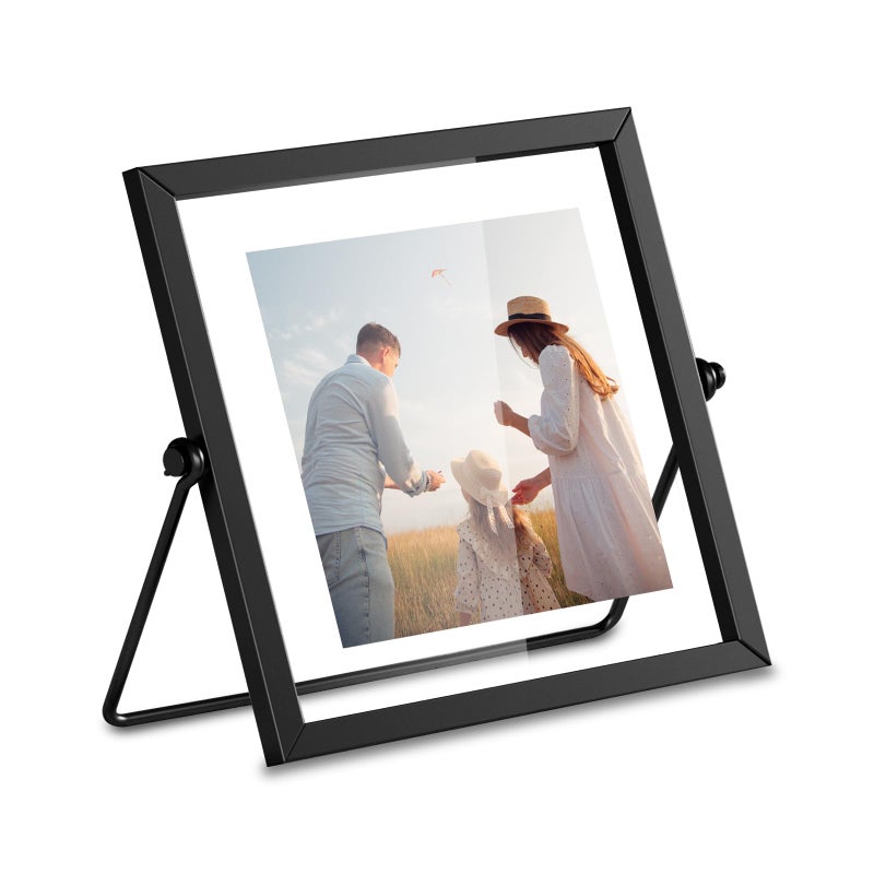 ANDUTEES 4x4 Floating Picture Frame, Black old Small Photo Frame, Metal Pressed Flowers Desk Picture Frame with Glass, Great for Photos, Gift, Pictures, Wedding, Portraits - Image 1
