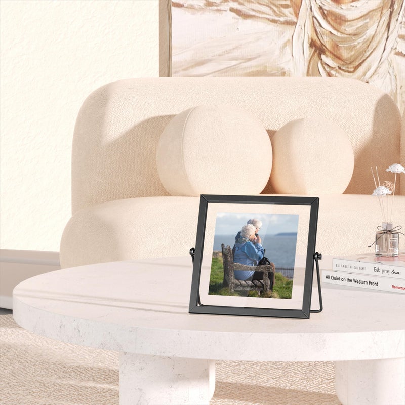 ANDUTEES 4x4 Floating Picture Frame, Black old Small Photo Frame, Metal Pressed Flowers Desk Picture Frame with Glass, Great for Photos, Gift, Pictures, Wedding, Portraits - Image 4