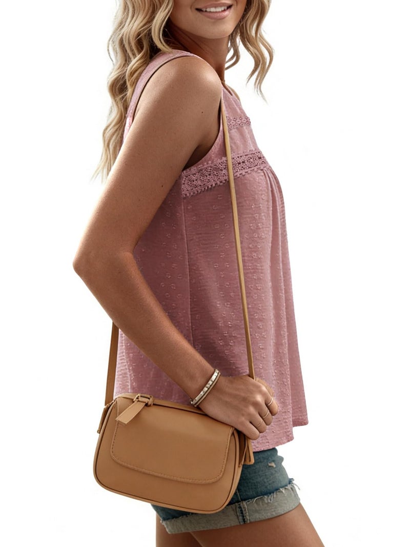 Yousify Women's Summer Casual Tank Tops Swiss Dots Sleeveless Shirts Crew Neck Loose Fit Pink Tunic Tops L - Image 5