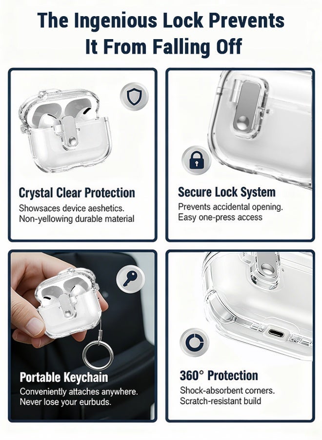 Upgraded Crystal Clear Case for AirPods Pro 2- Anti-Yellowing TPU Cover with Secure Lock & Full Protection | Shockproof/Drop-Resistant Design | Sweat Guard & Scratch Defense (Universal Fit for Men & Women) - Image 4