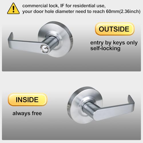 HISAFE Storeroom Door Handle Heavy Duty Grade 2 Commercial Door Locks, Non-Handed, UL 3 Hour Fire Rated, ADA Compliant, Satin Chrome Finish 26D, 2-3/4''Backset, X-XG-ST-70 - Image 3