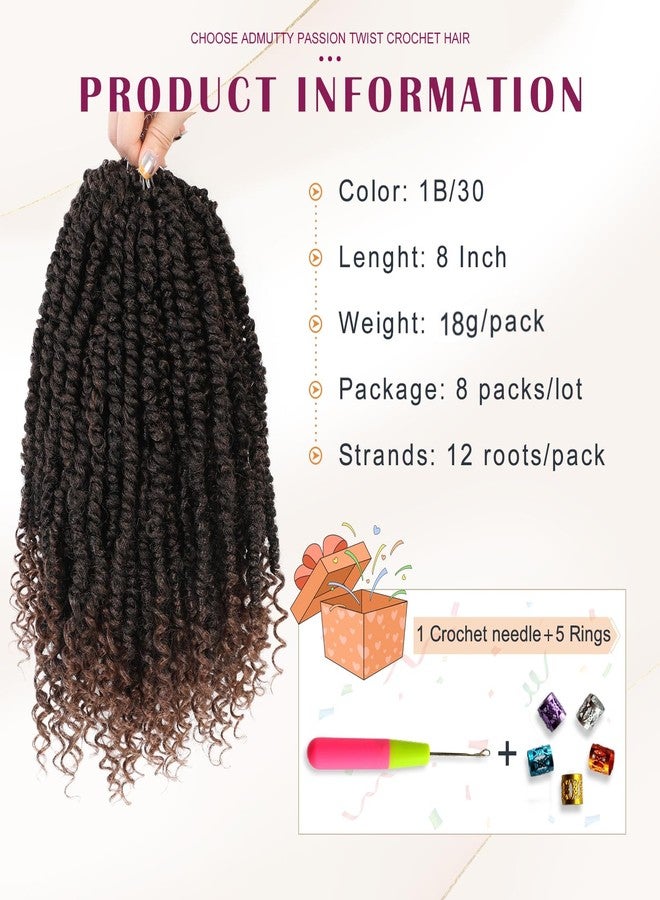 Admutty Passion Twist Crochet Hair,Passion Twist Hair 8 Inch,8 Packs Pre-twisted Passion Twist Hair,Short Passion Twist Crochet Braids,Pre Looped Crochet Hair for Black Women(T30) - Image 2