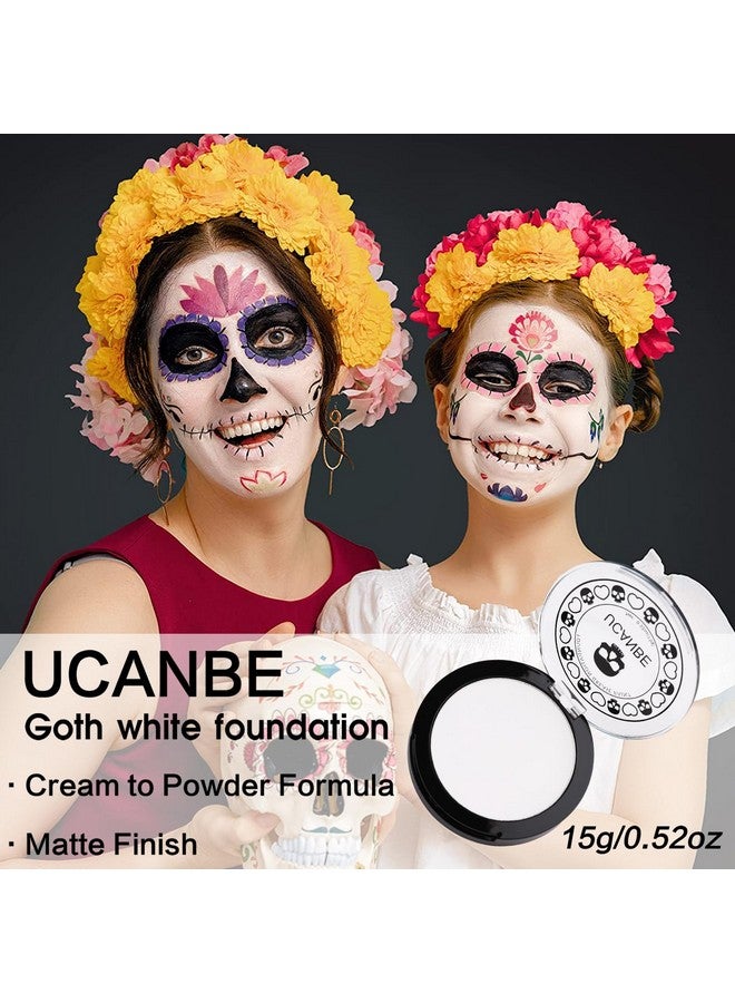 Ucanbe مكياج أساس بودرة كريمي أبيض من Goth White مع طلاء وجه مهرج أبيض احترافي للجسم بلمسة نهائية غير لامعة لمكياج المؤثرات الخاصة في الهالوين وأزياء التنكر على المسرح والأفلام (0.52 أونصة) - Image 4