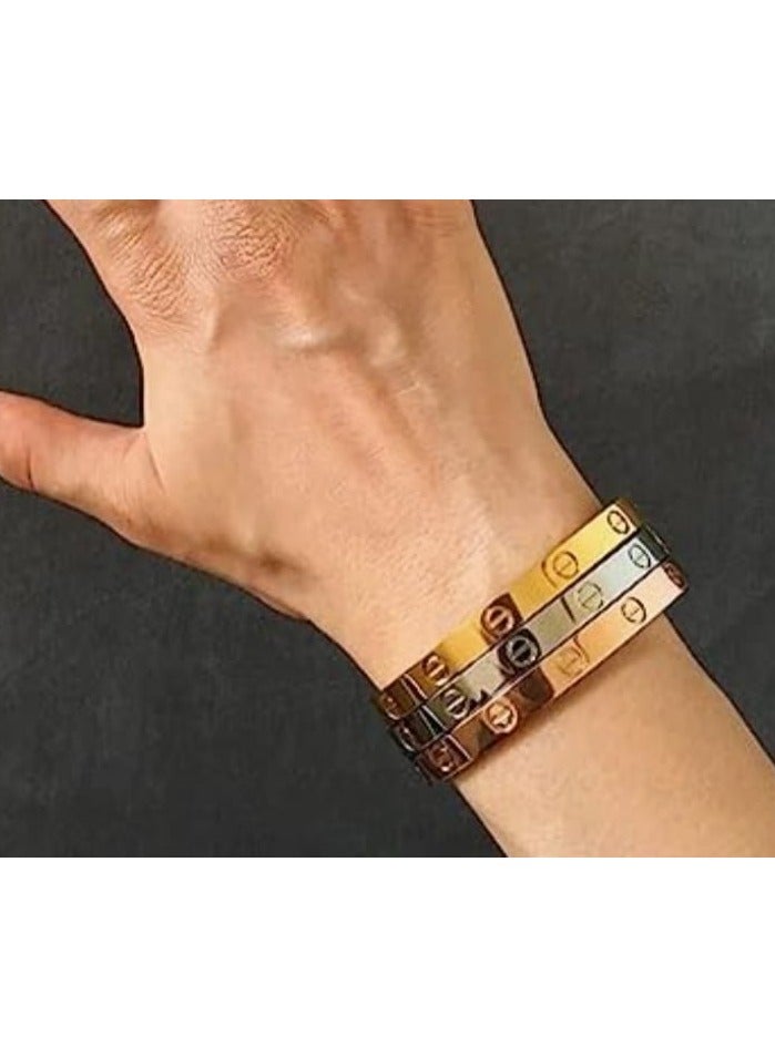 Luxuria Luxury Elegant Stainless Steel Love Bracelet for Women, Platinum, Rose Gold, Gold Plated, Stainless Steel Hinged, Oval Shape Bracelet for Women as Gift - Image 1