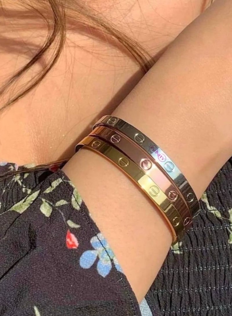 Luxuria Luxury Elegant Stainless Steel Love Bracelet for Women, Platinum, Rose Gold, Gold Plated, Stainless Steel Hinged, Oval Shape Bracelet for Women as Gift - Image 2