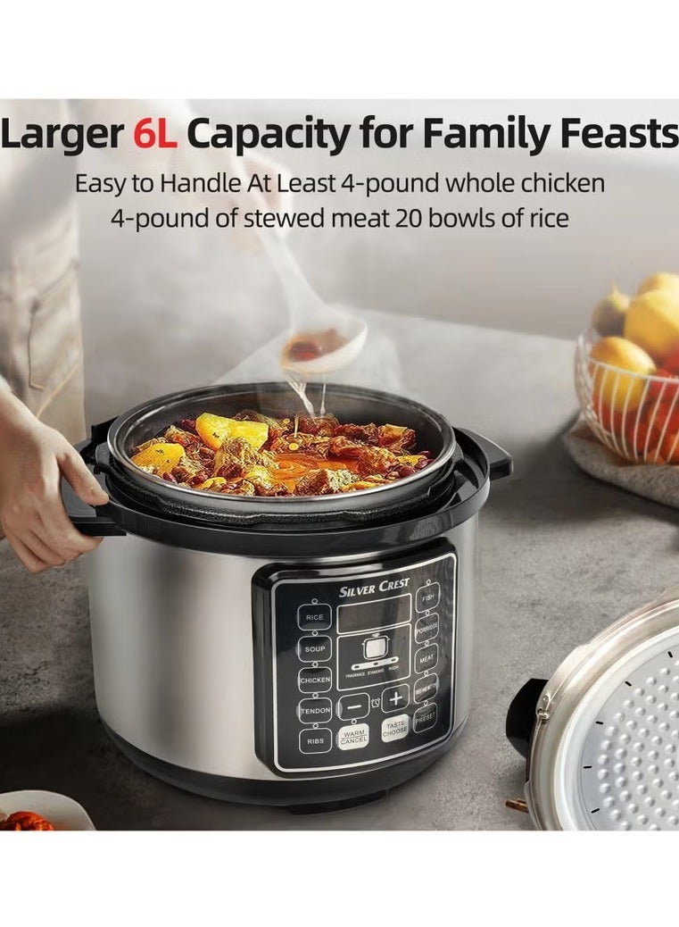 SilverCrest "SILVER CREST 10 in 1 Electric Pressure Cooker 1050W Smart Instant Pot with 10 Programmable Functions 6L Capacity Rice Cooker Black Model MES6817" - Image 2