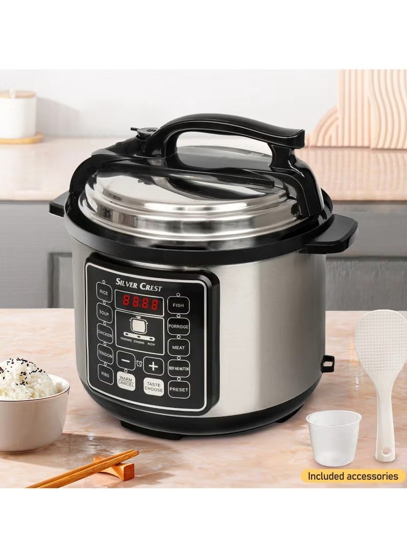 SilverCrest "SILVER CREST 10 in 1 Electric Pressure Cooker 1050W Smart Instant Pot with 10 Programmable Functions 6L Capacity Rice Cooker Black Model MES6817" - Image 1