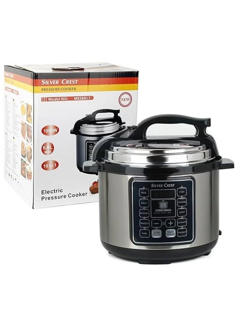 SilverCrest "SILVER CREST 10 in 1 Electric Pressure Cooker 1050W Smart Instant Pot with 10 Programmable Functions 6L Capacity Rice Cooker Black Model MES6817" - Image 5