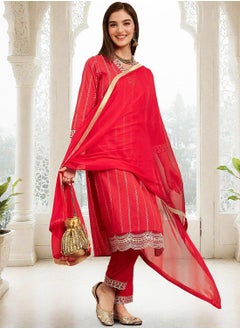 ISHIN Women's Red 100% Cotton Printed Tunic Full Length Casual Straight Fit Kurta Set  - Image 5
