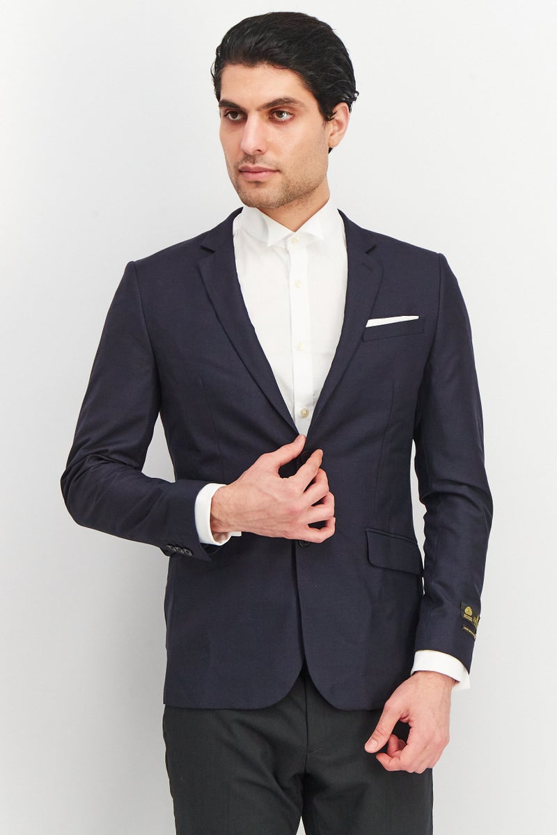SELECTED Men Slim Fit Textured Suit Jacket, Navy Blue - Image 1