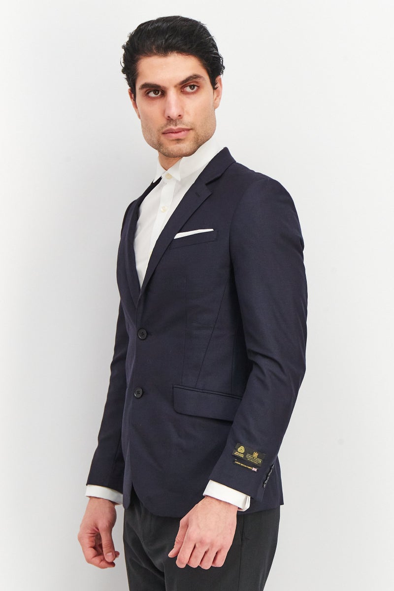 SELECTED Men Slim Fit Textured Suit Jacket, Navy Blue - Image 3