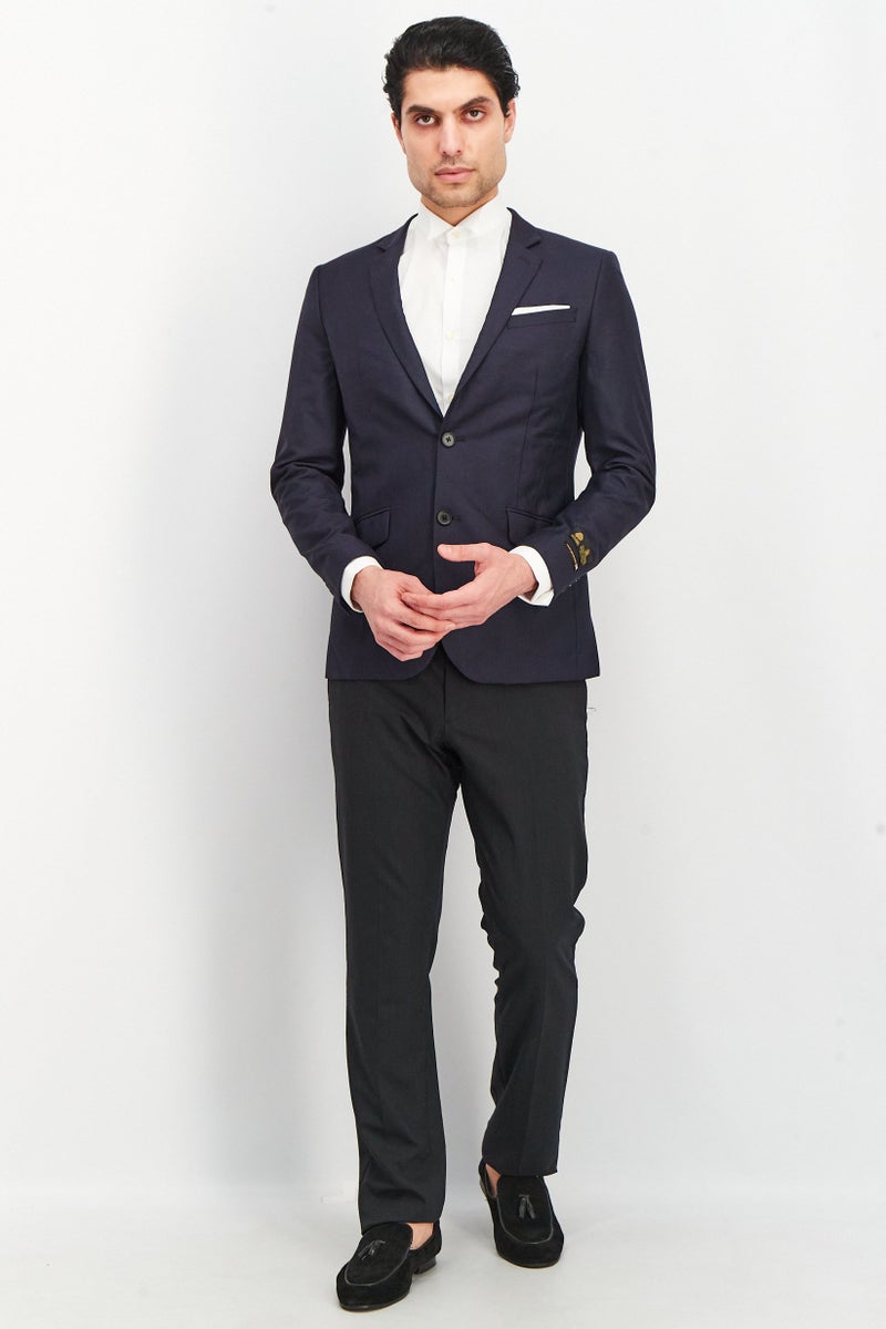 SELECTED Men Slim Fit Textured Suit Jacket, Navy Blue - Image 4